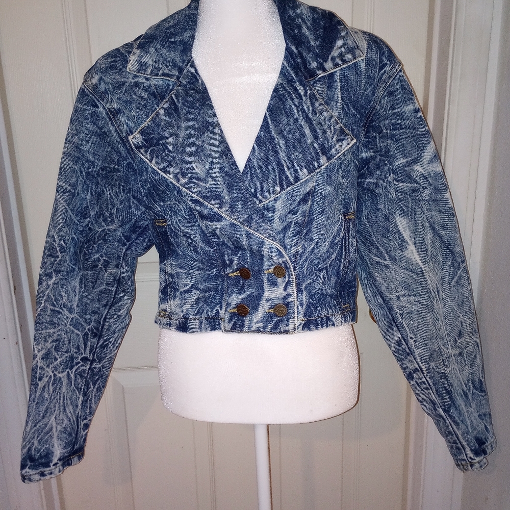 Vintage 80's United States Chemin De Fer Women's Acid Washed Denim Crop Jacket